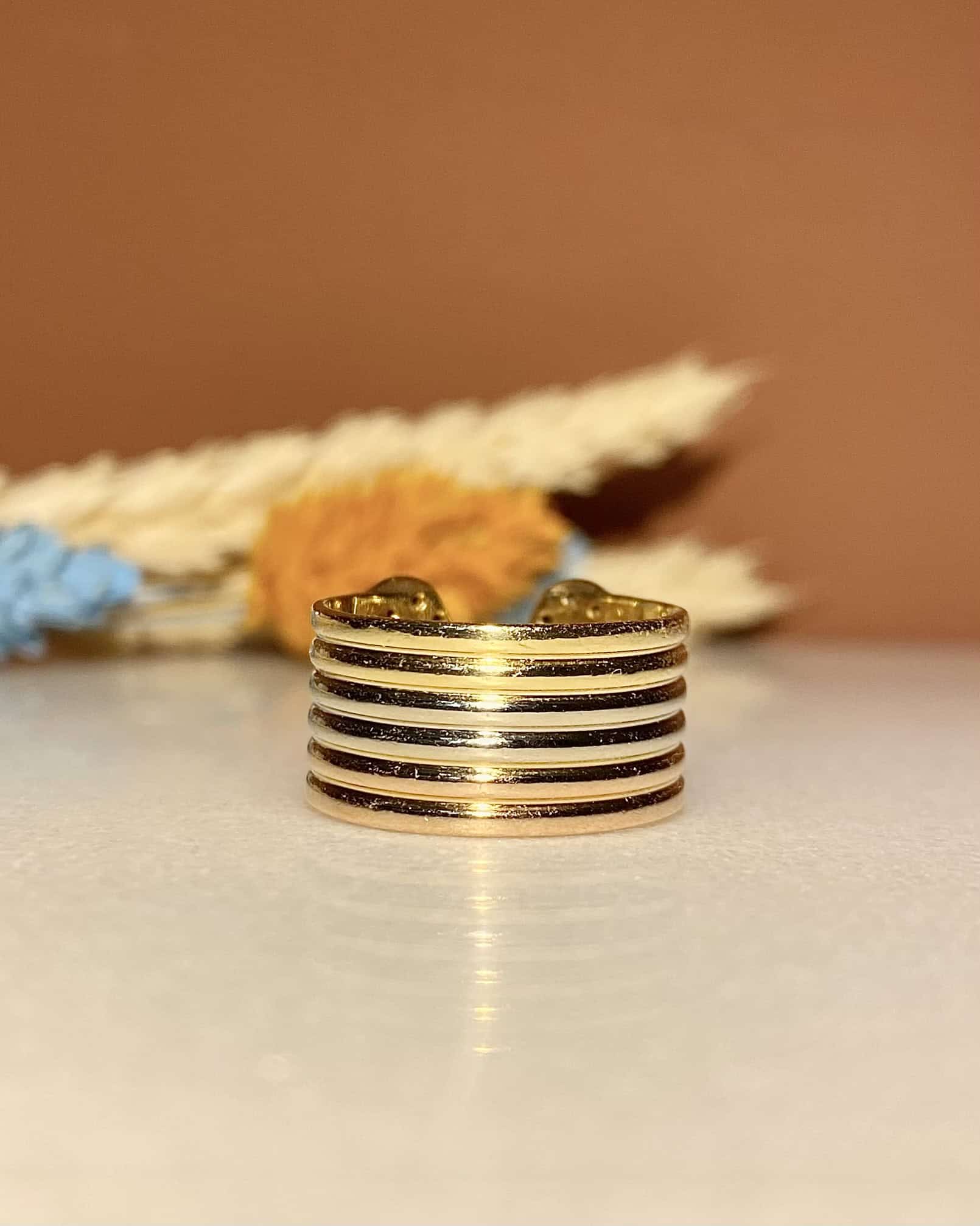 Anillo brazalete "Céleste" de tres piezas en oro de 18 quilates con diamantes