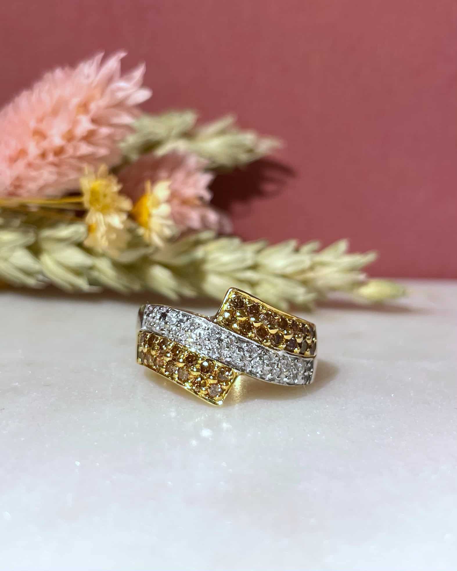 Bague Jonc 47 Diamants Cognac & Incolor "Ruth" - Elliade Paris