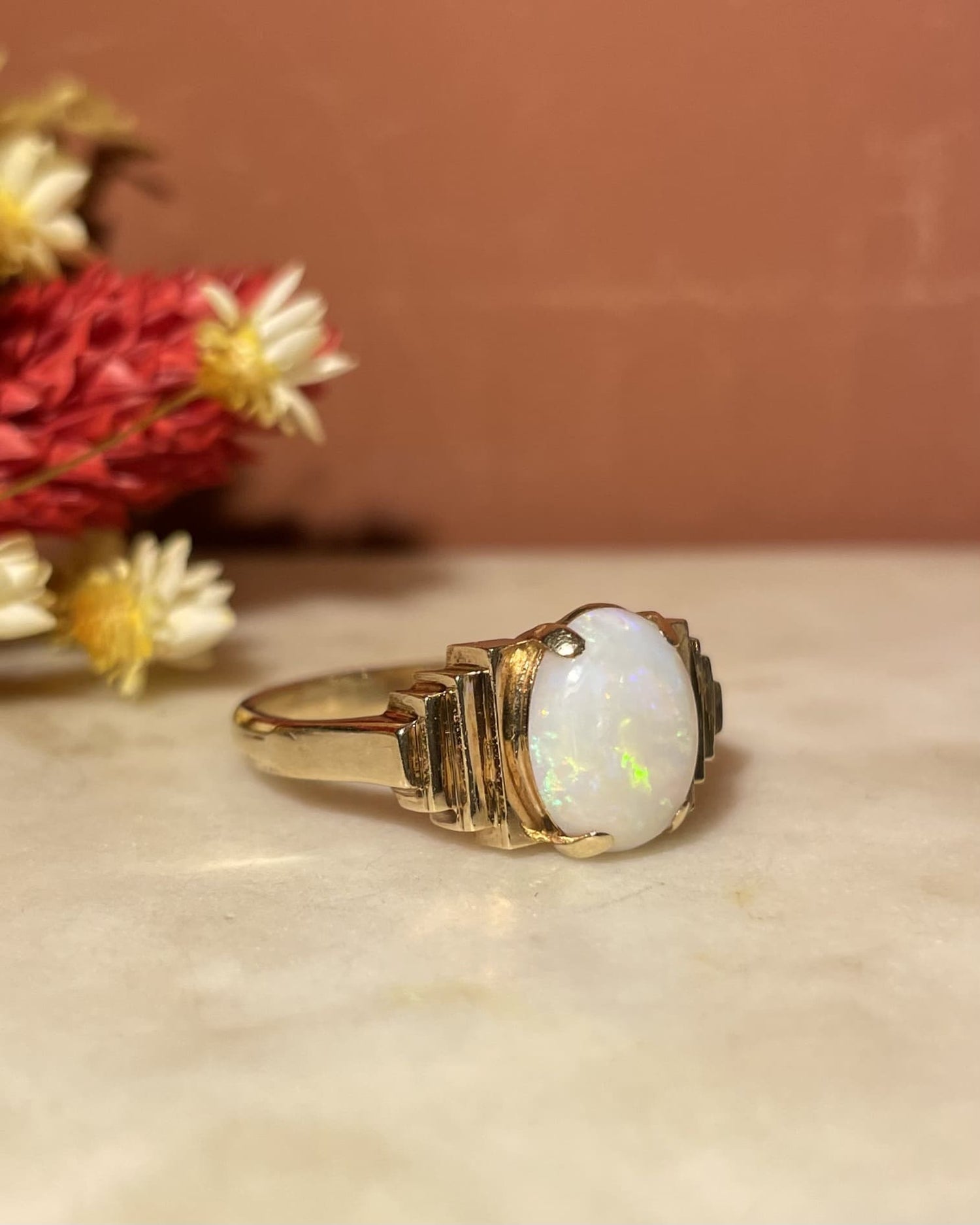 Bague Jonc Art - Deco Opale 1 Carat "Jany" - Elliade Paris