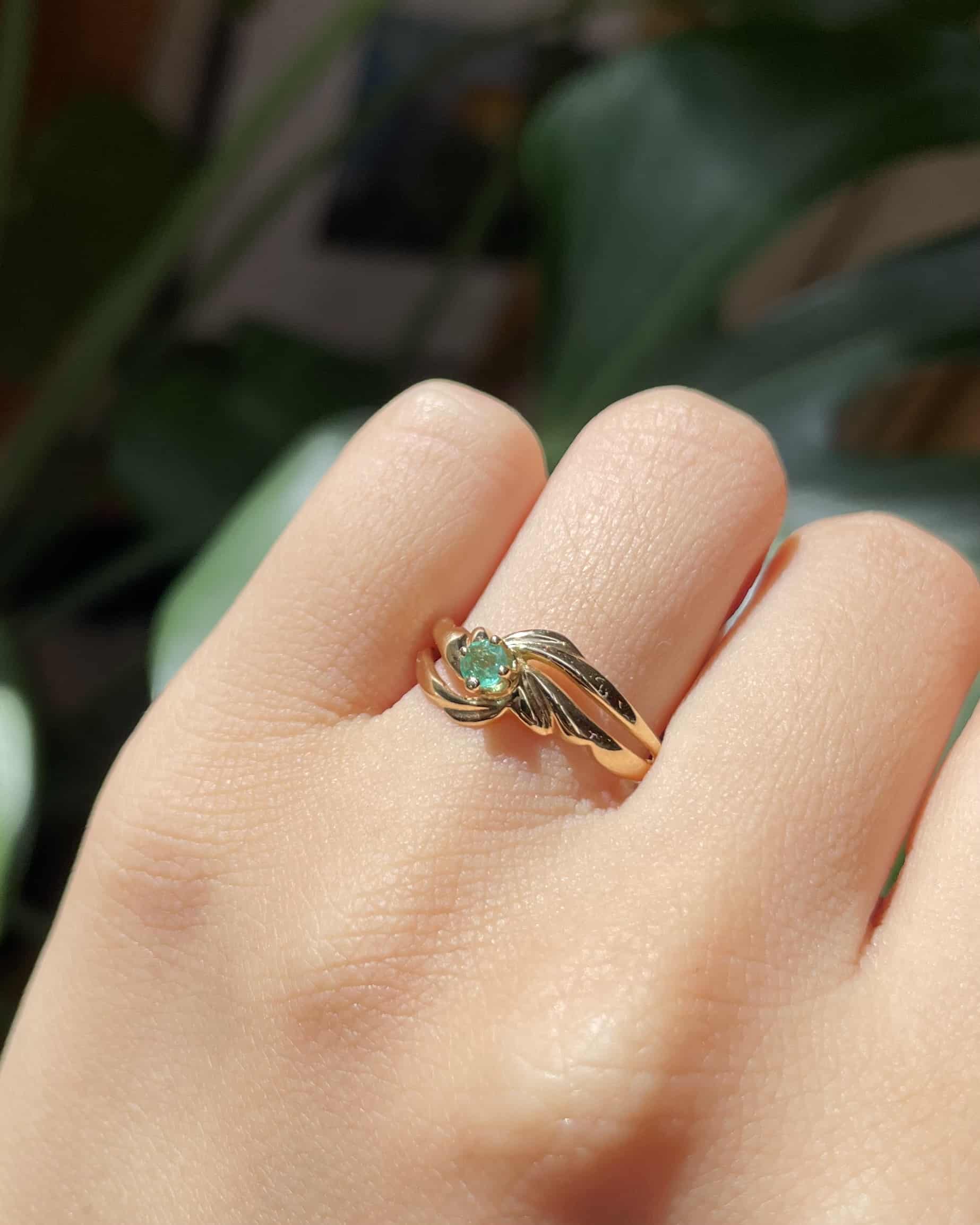 "Eviana" Emerald Solitaire Tourbillon Ring