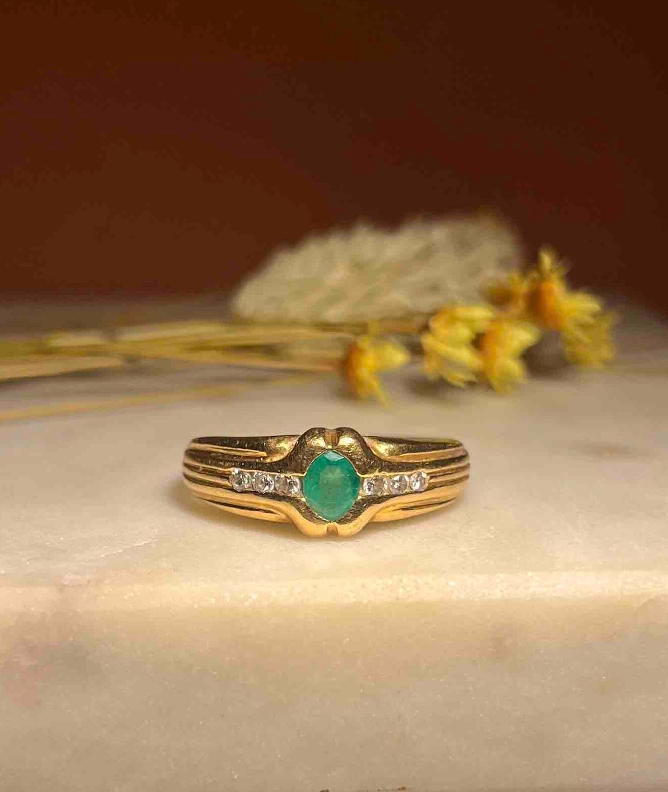 Bague Jonc Émeraude & Diamants "Aimée" - Elliade Paris