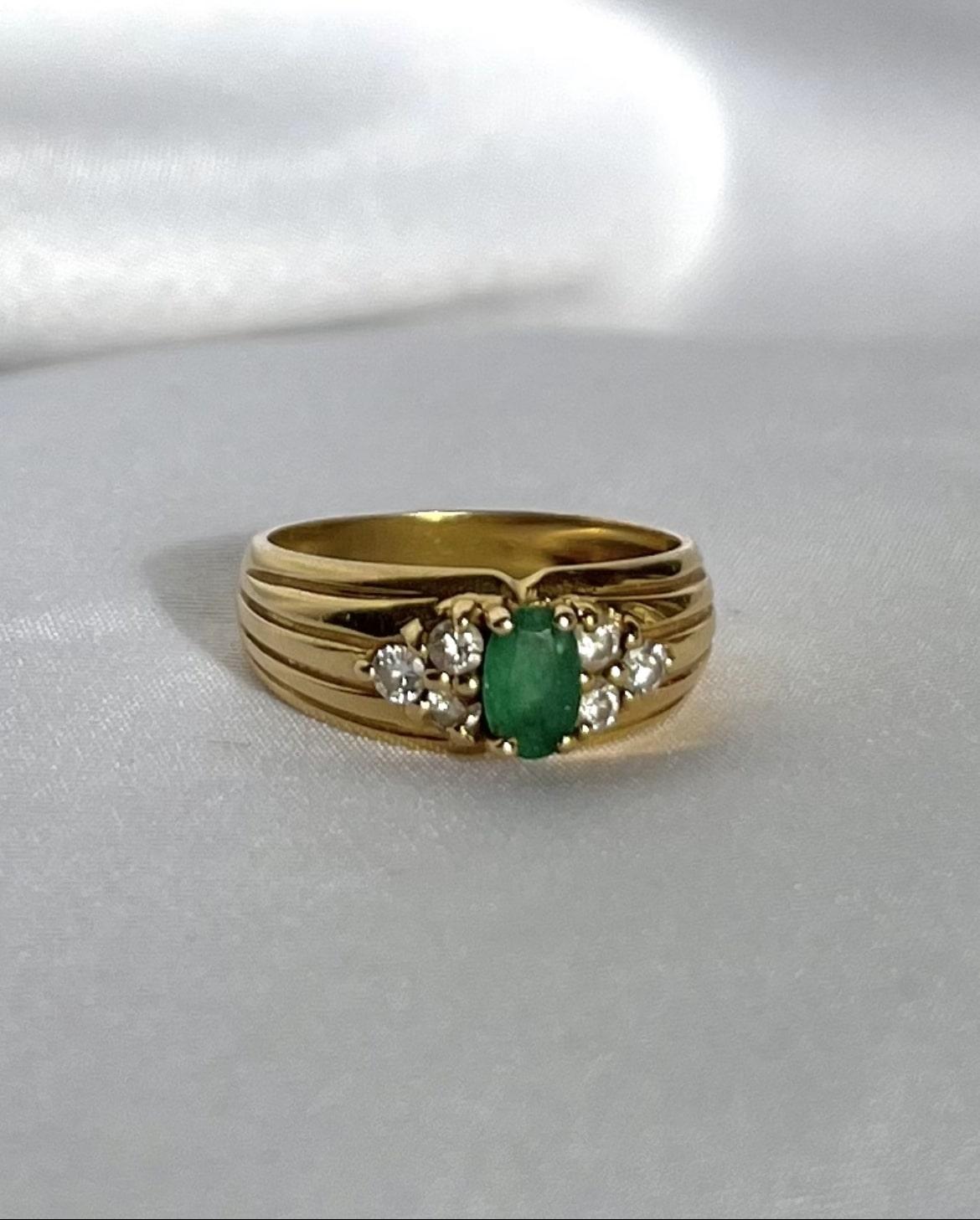 Bague Jonc émeraude & diamants "Cloélie" - Elliade Paris