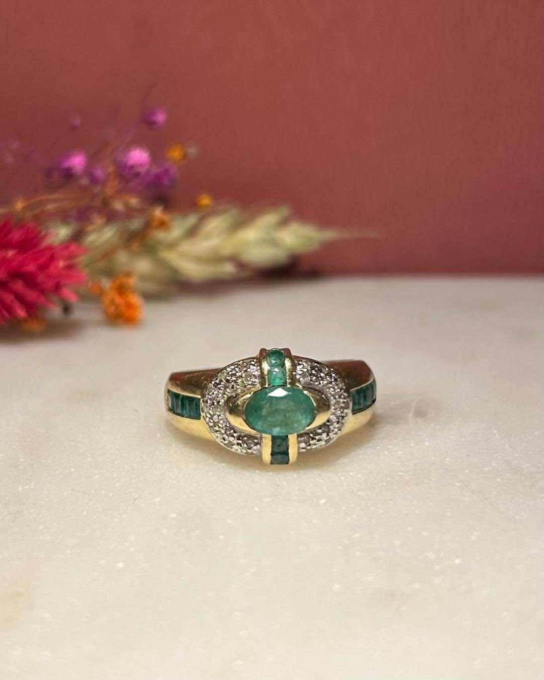 Bague Jonc Emeraudes 0.66 carat & Diamants "Josepha" - Elliade Paris