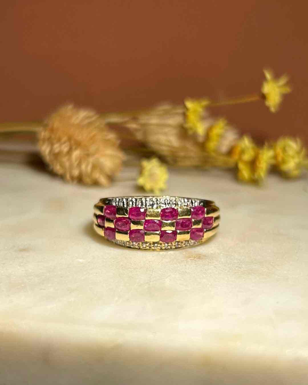 "Mona" Ruby & Diamond Bangle Ring