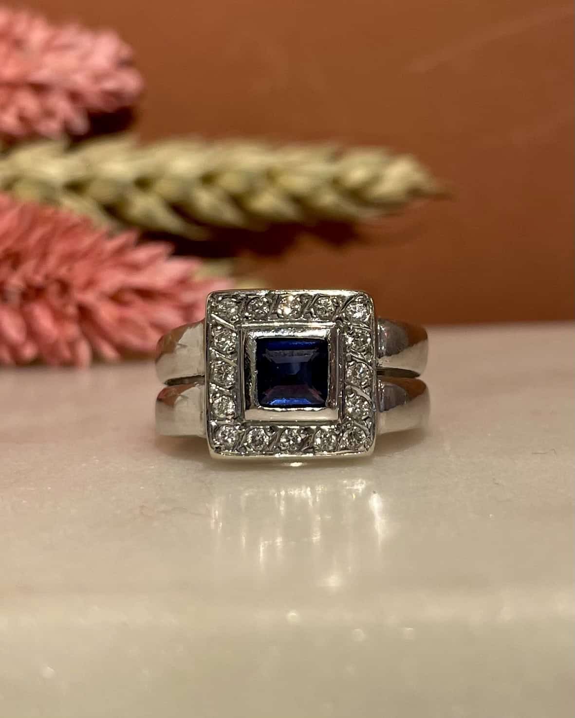 Bague Jonc Saphir et Diamants "Orlina" - Elliade Paris