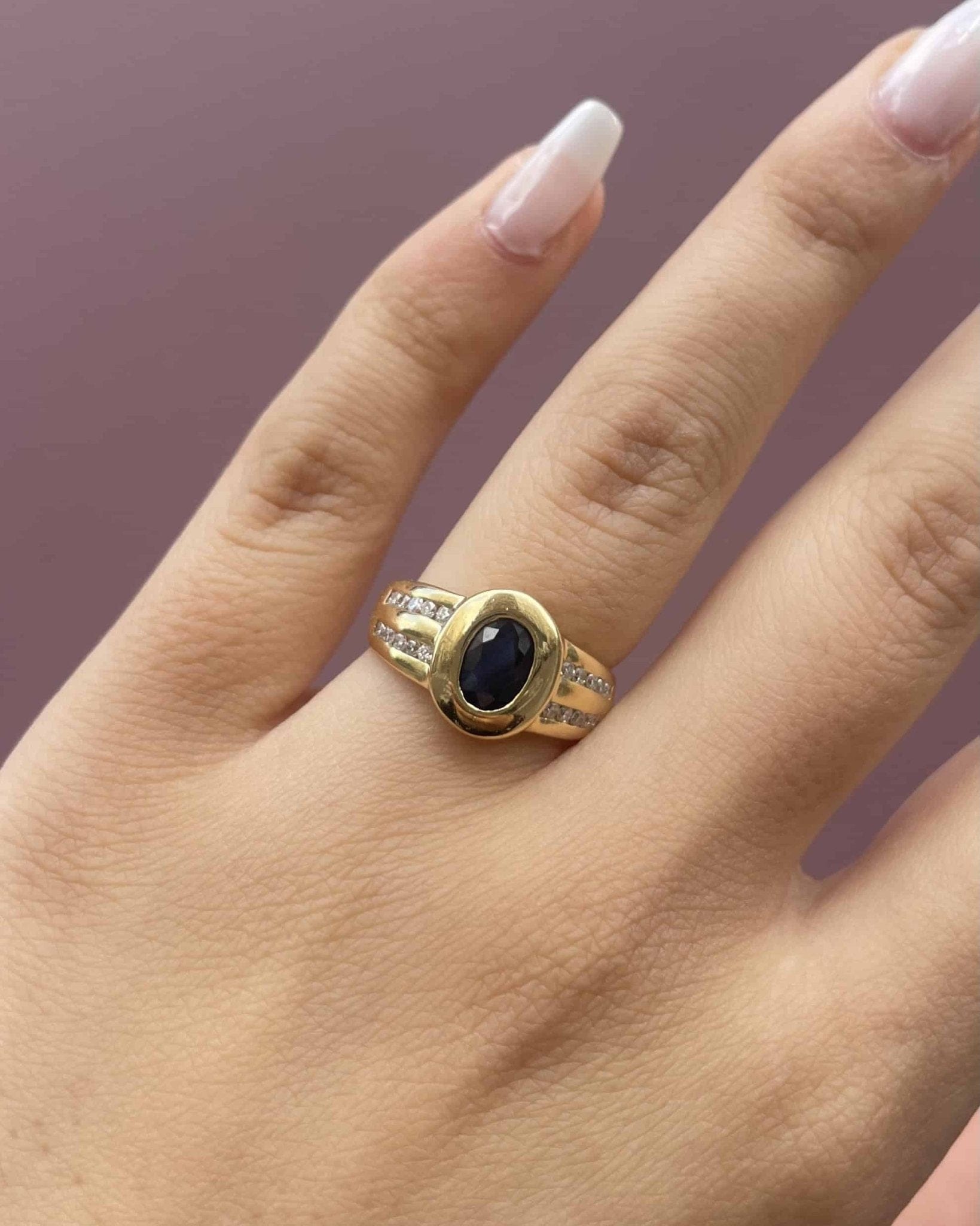 Bague Jonc style Art - Déco Saphir 1 carat & Diamants "Thais" - Elliade Paris