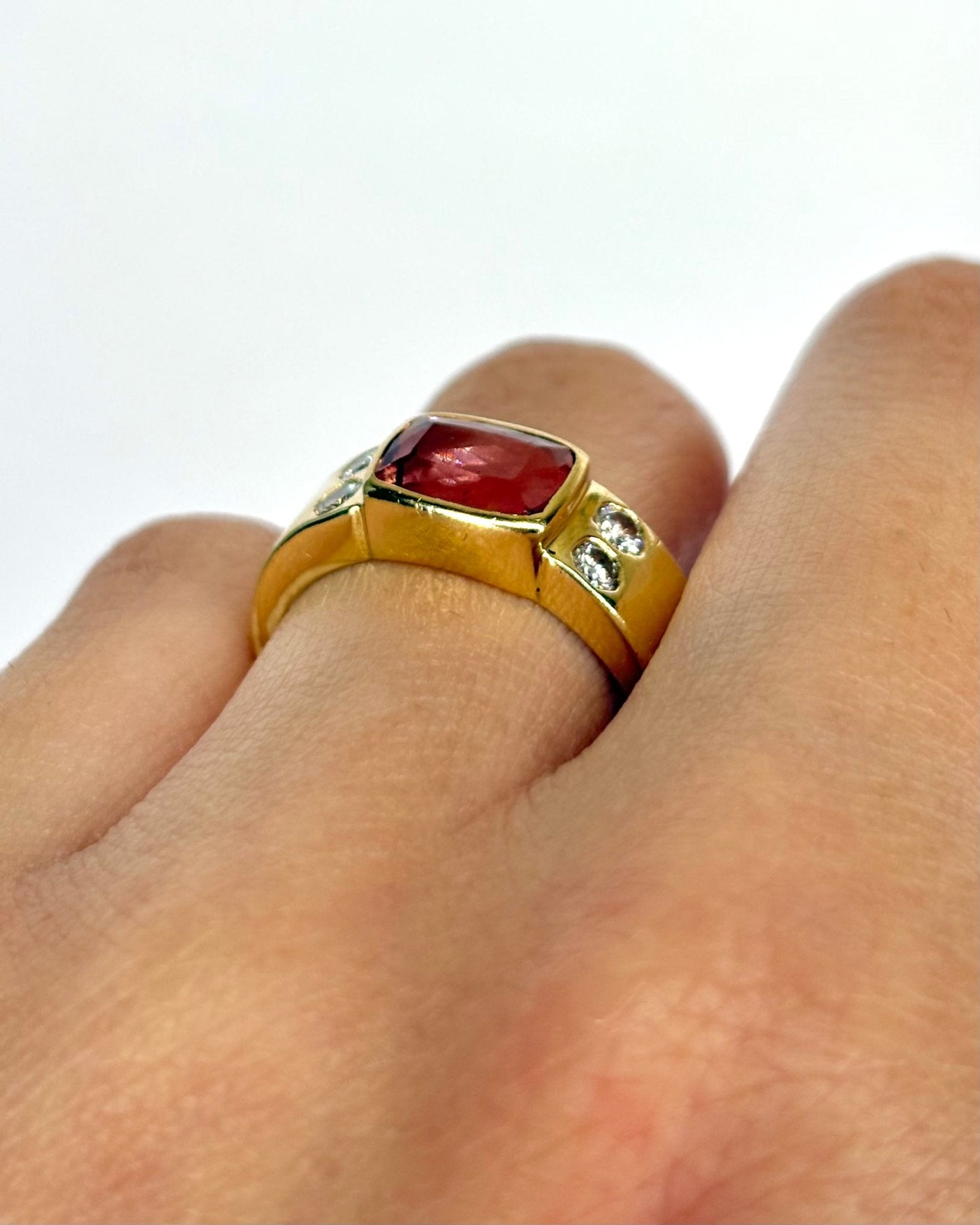 Bague Jonc Topaze Rose 1.90 carat, Diamants & Or 4,06g "Malou" - Elliade Paris