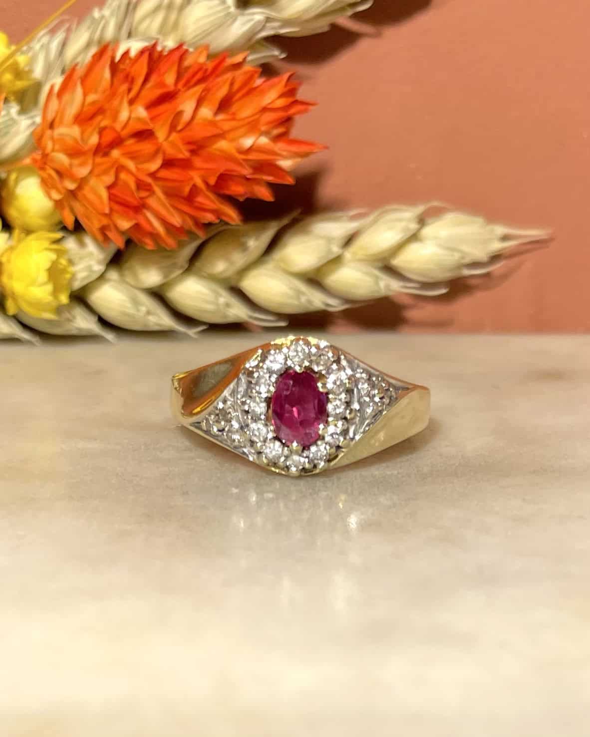 Bague Jonc Tourbillon Diamants & Rubis "Perine" - Elliade Paris