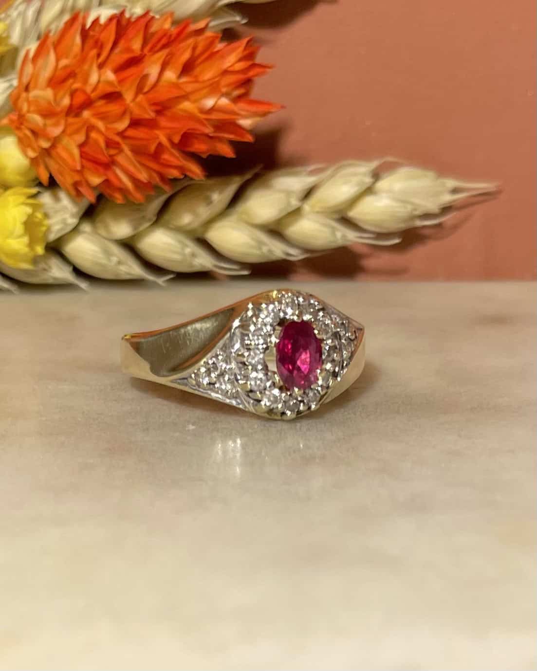 Bague Jonc Tourbillon Diamants & Rubis "Perine" - Elliade Paris