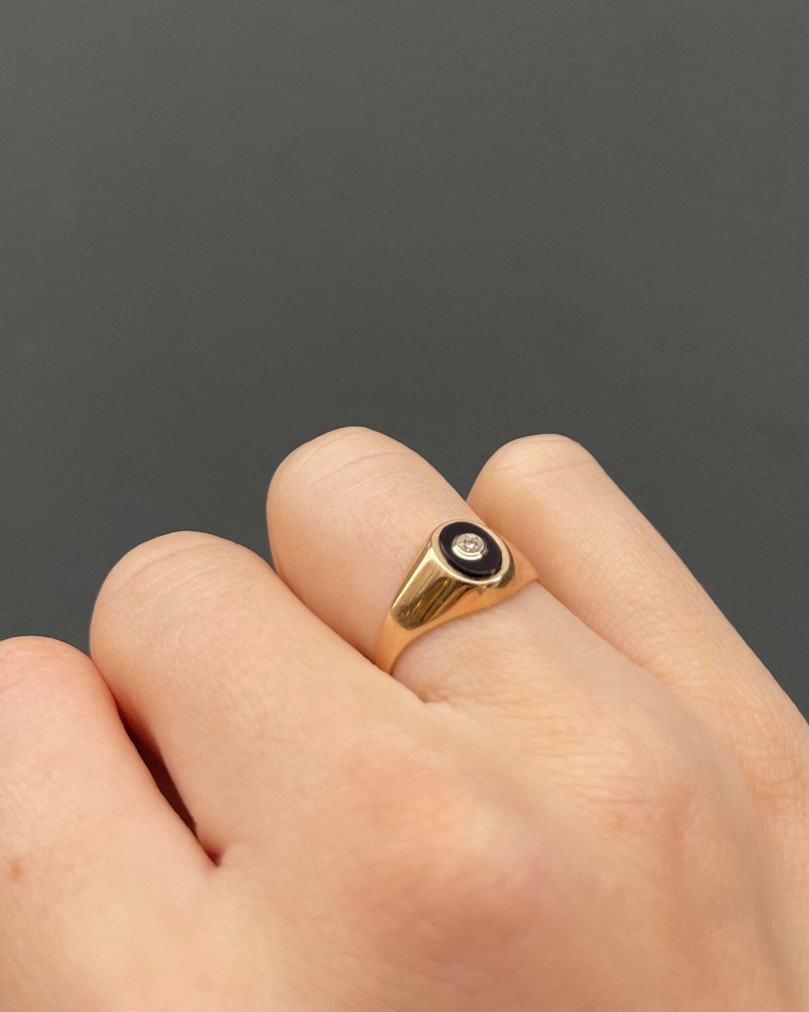Bague Jonc vintage Onyx et Diamant "Nyssa" - Elliade Paris