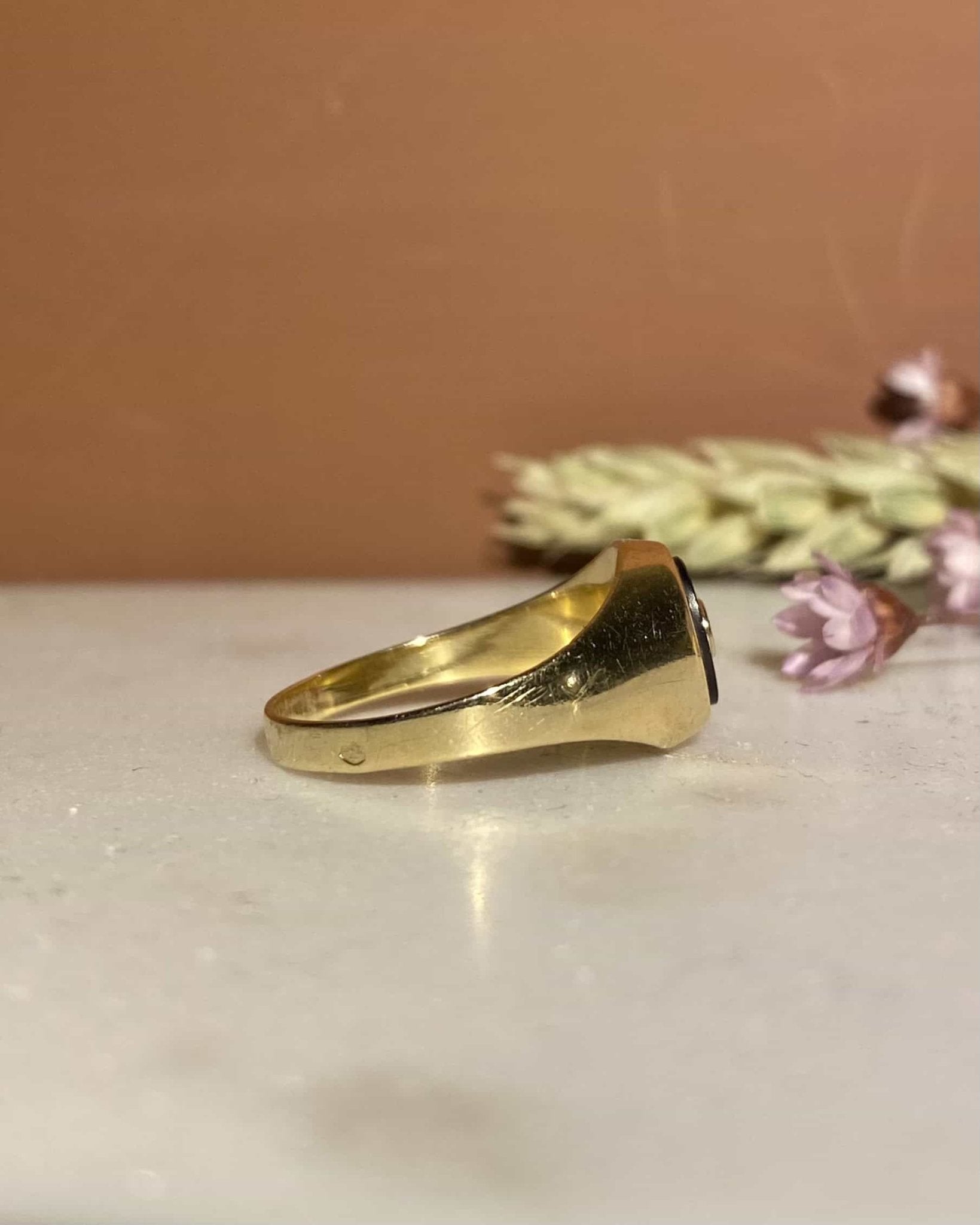Bague Jonc vintage Onyx et Diamant "Nyssa" - Elliade Paris