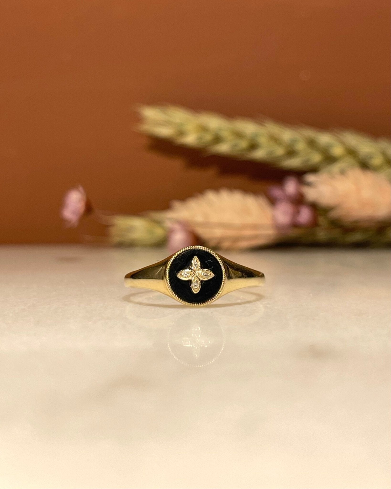 Bague Jonc vintage Onyx et Diamants "Alexandra" - Elliade Paris