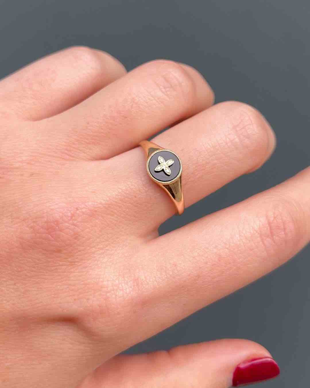 Bague Jonc vintage Onyx et Diamants "Alexandra" - Elliade Paris