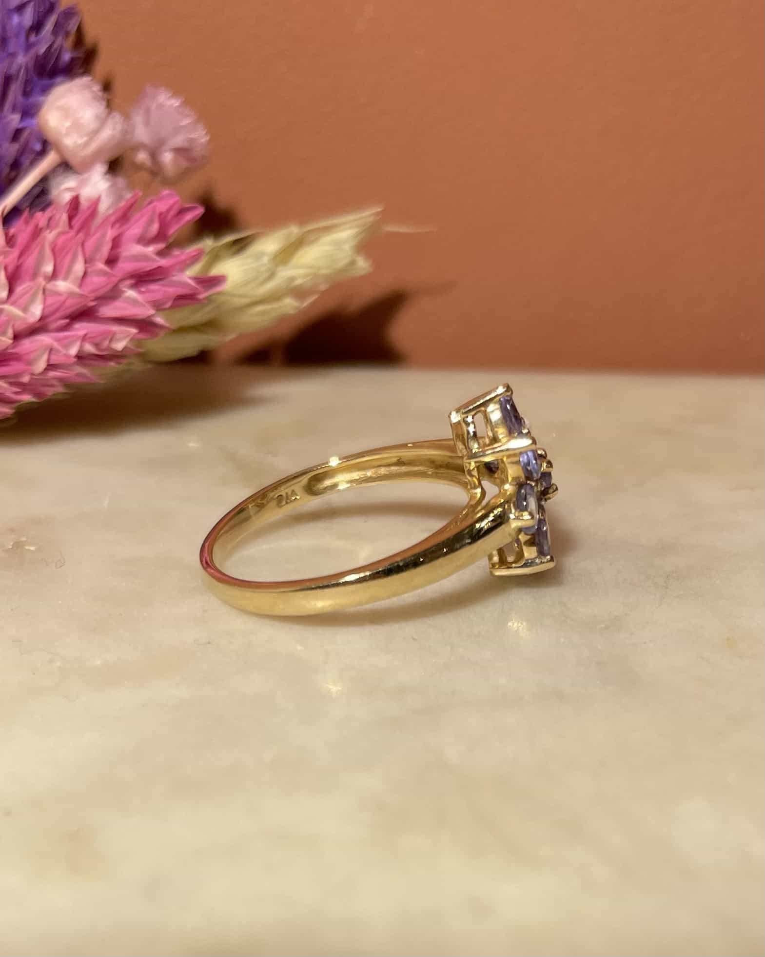 Bague Marguerite 9 Tanzanites & 4 Diamants "Orchidée" - Elliade Paris