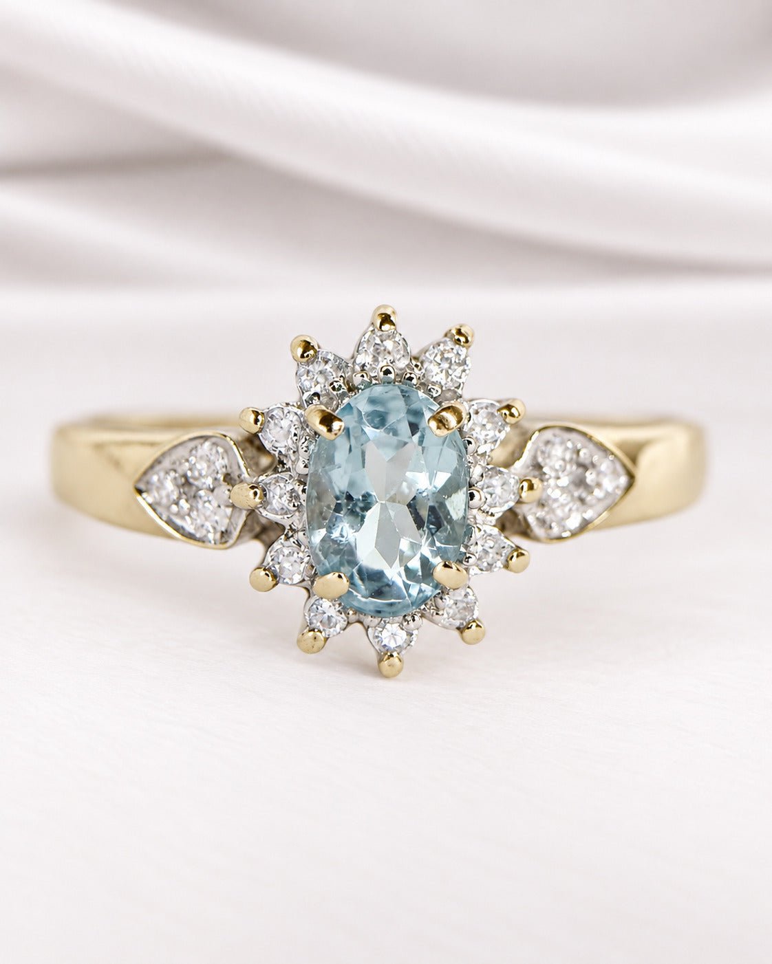 Bague Marguerite Aigue-Marine 0.52 carat & Diamants "Océane" - Elliade Paris