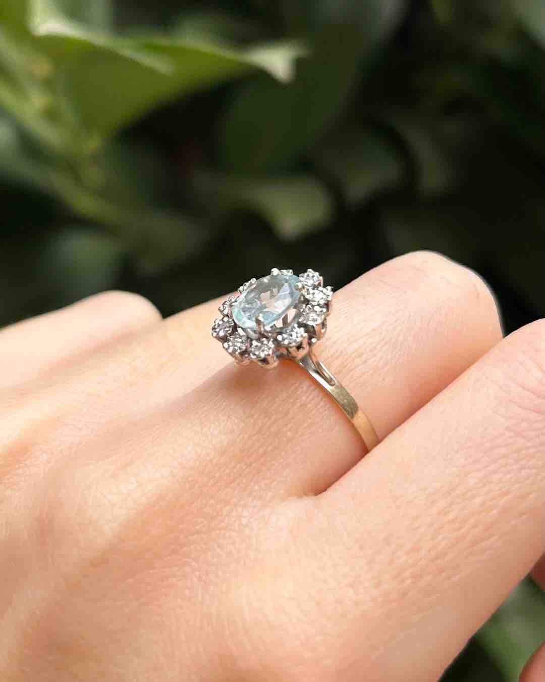 Bague Marguerite Aigue - Marine 1 Carat et Diamants "Louisa" - Elliade Paris