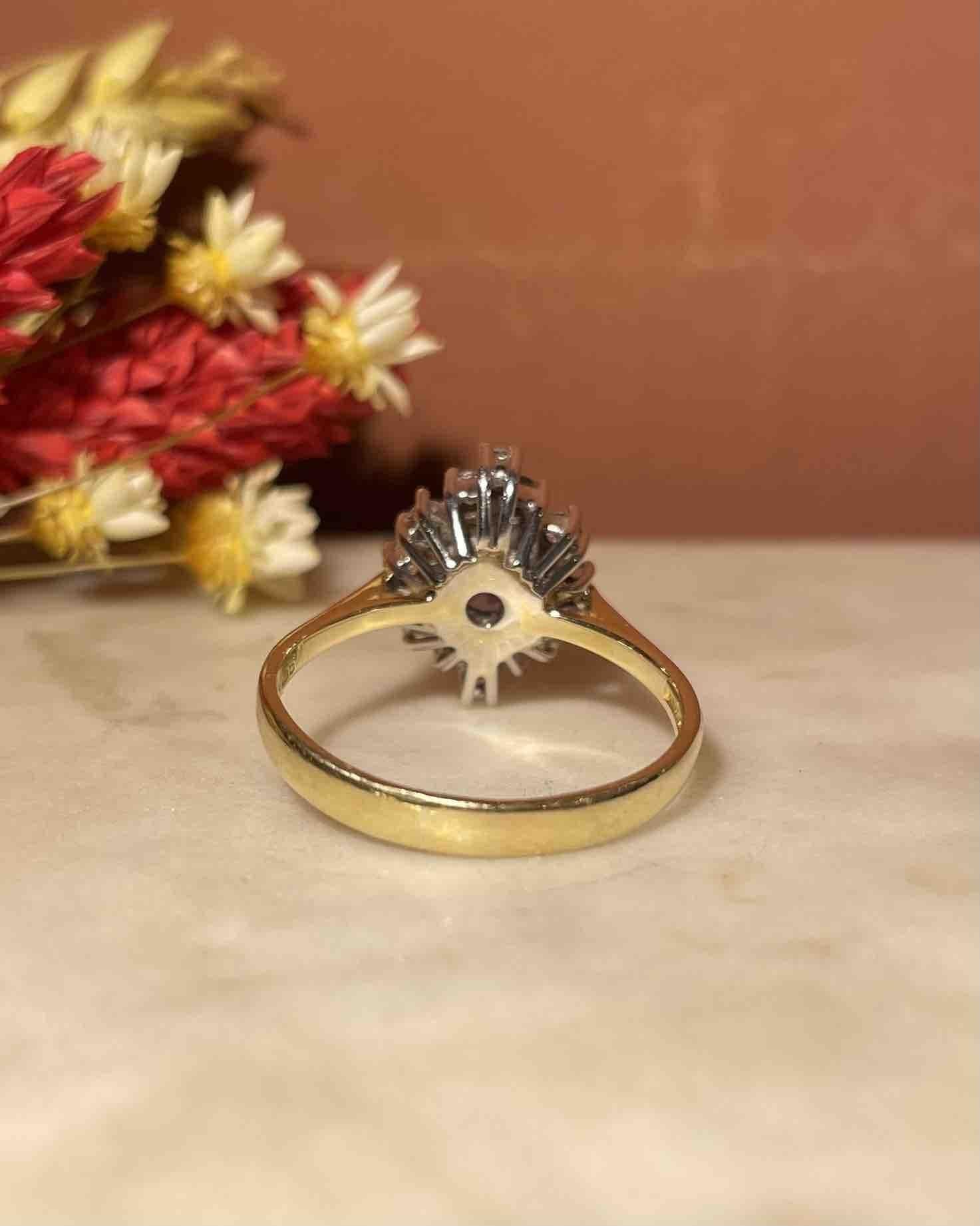 Bague Marguerite Aigue - Marine et Diamants "Aude" - Elliade Paris