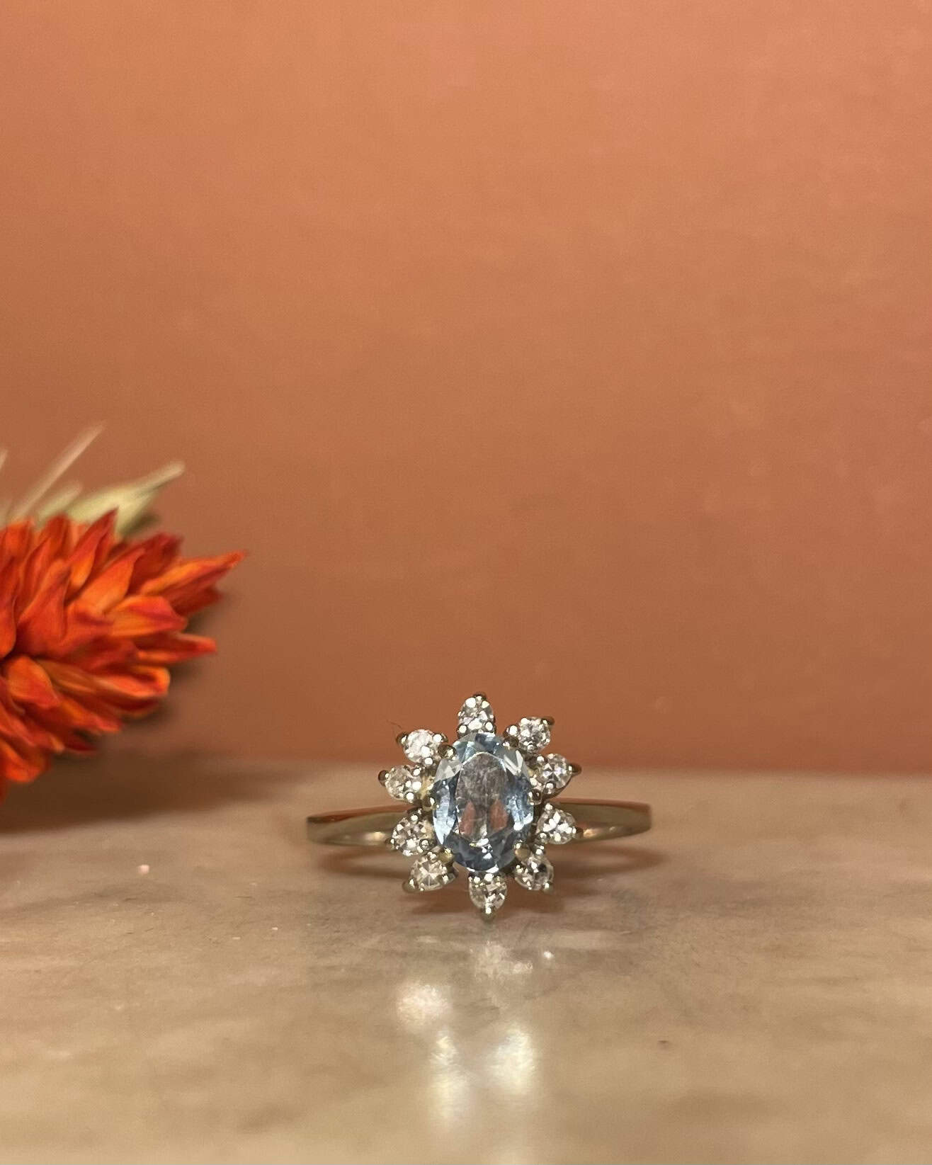 Bague Marguerite Aigue - Marine et Diamants "Umiko" - Elliade Paris