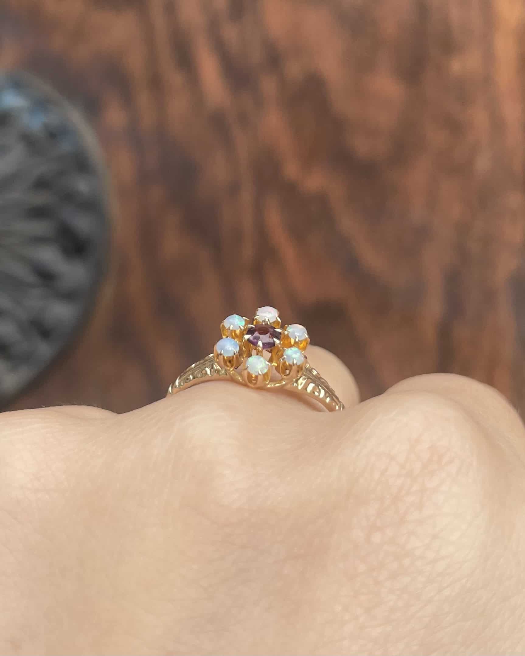 Bague Marguerite Améthyste & Opales "Helena" - Elliade Paris