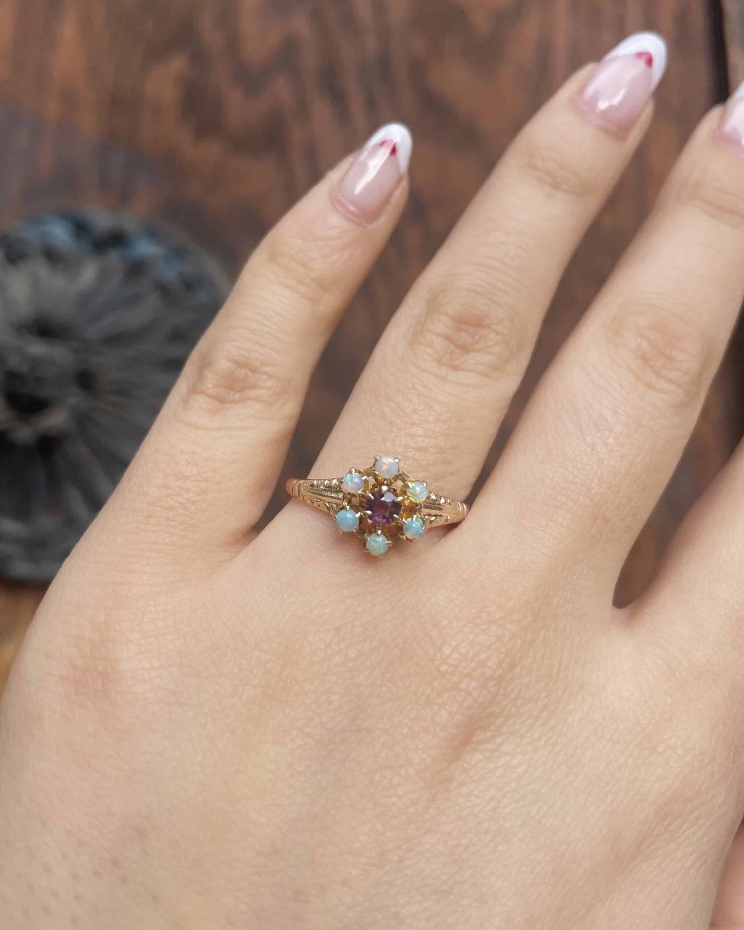 Bague Marguerite Améthyste & Opales "Helena" - Elliade Paris