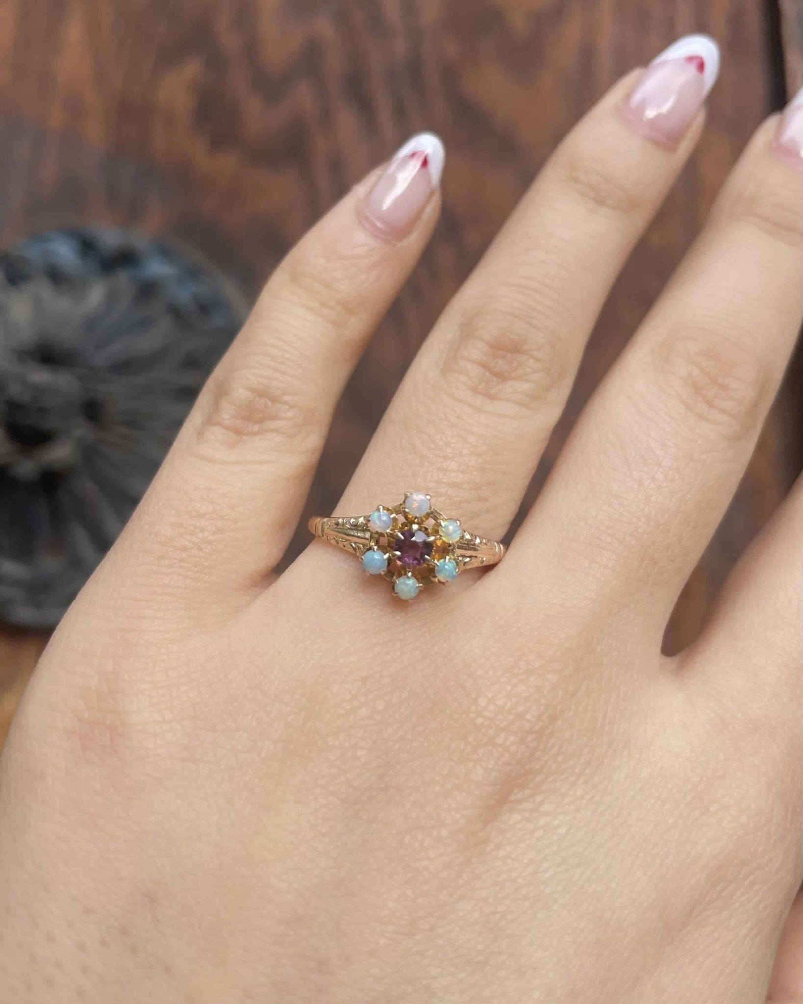 Bague Marguerite Améthyste & Opales "Helena" - Elliade Paris