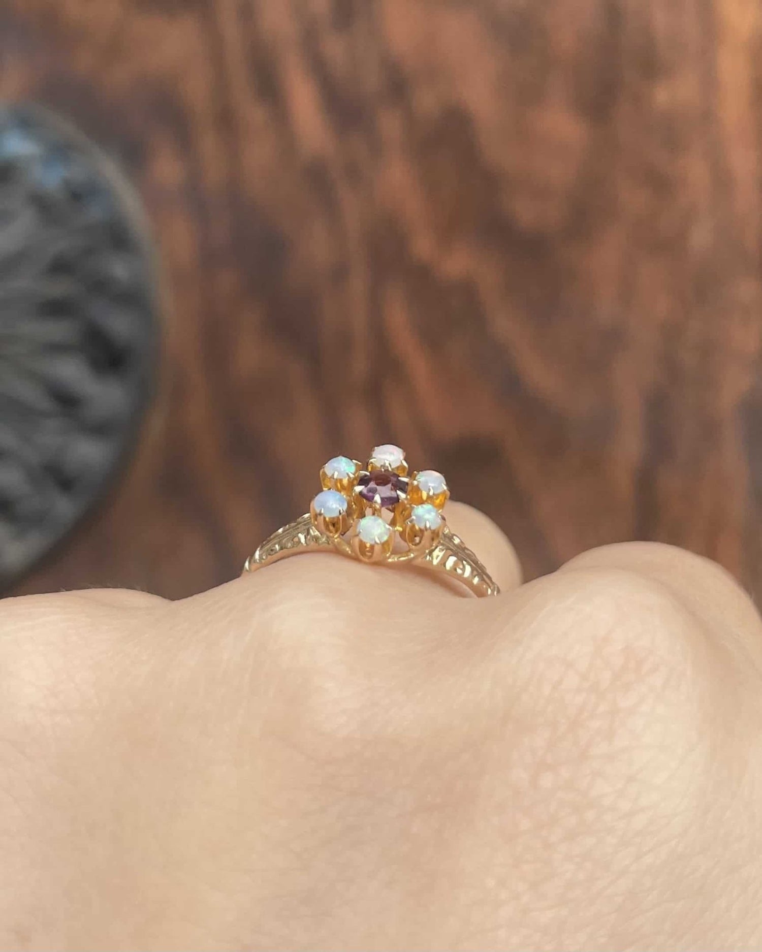 Bague Marguerite Améthyste & Opales "Helena" - Elliade Paris