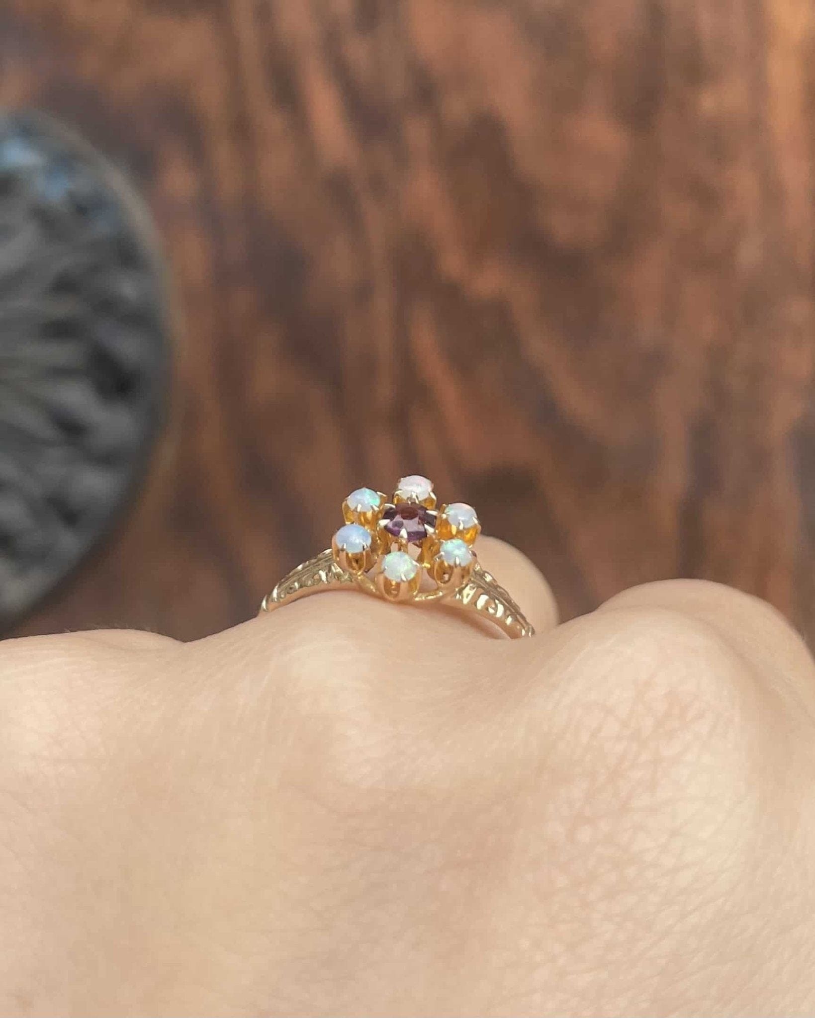 Bague Marguerite Améthyste & Opales "Helena" - Elliade Paris