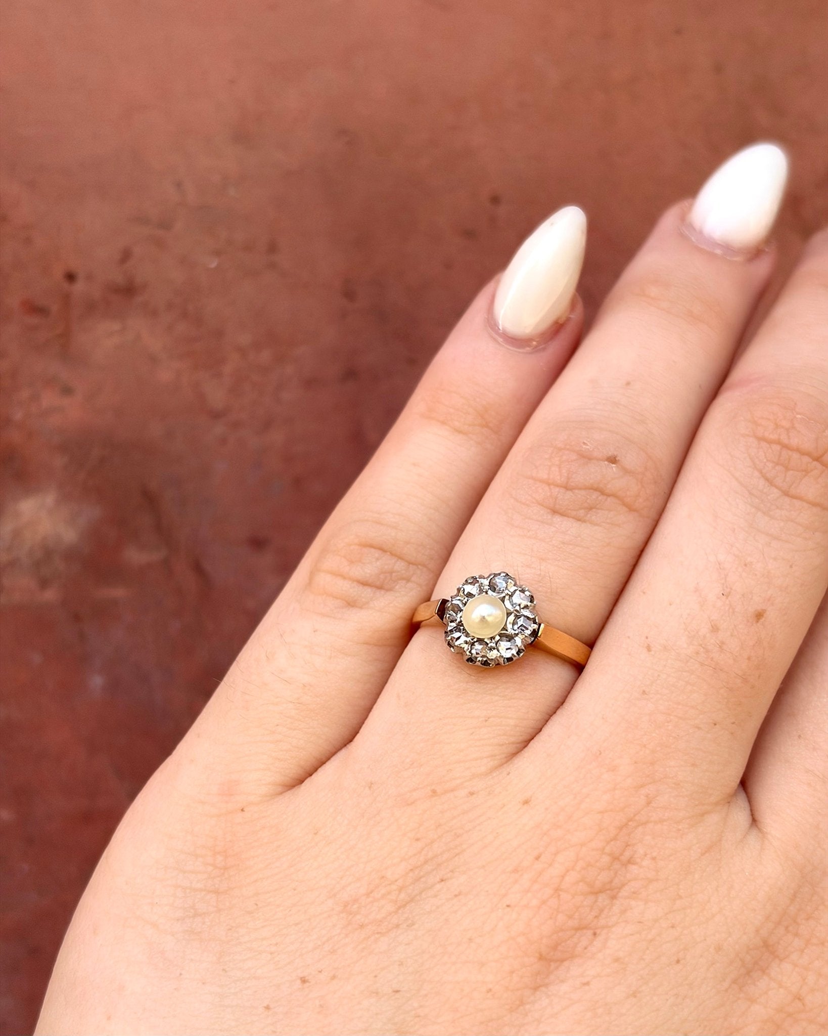 Bague Marguerite Art-Déco Diamants & Perle "Elsa" - Elliade Paris
