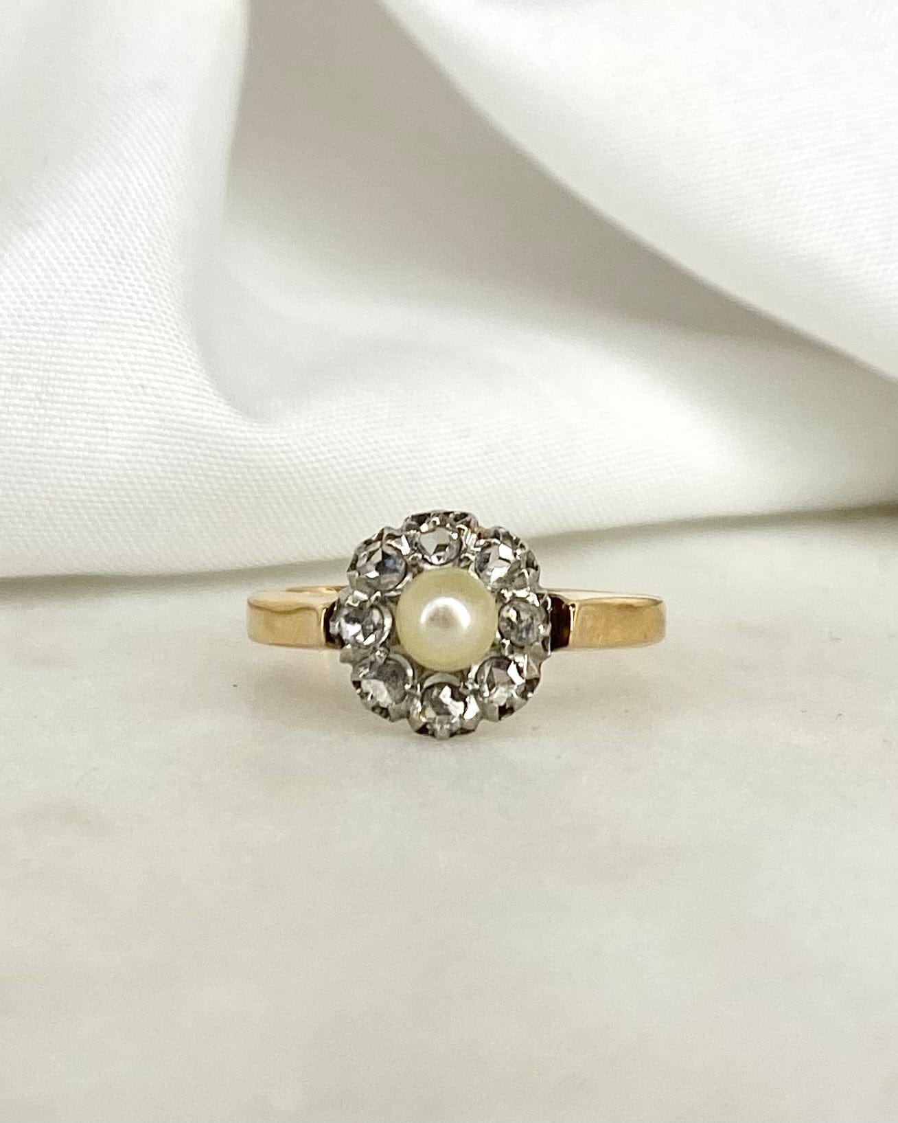 Bague Marguerite Art Déco Diamants & Perle "Elsa" - Elliade Paris