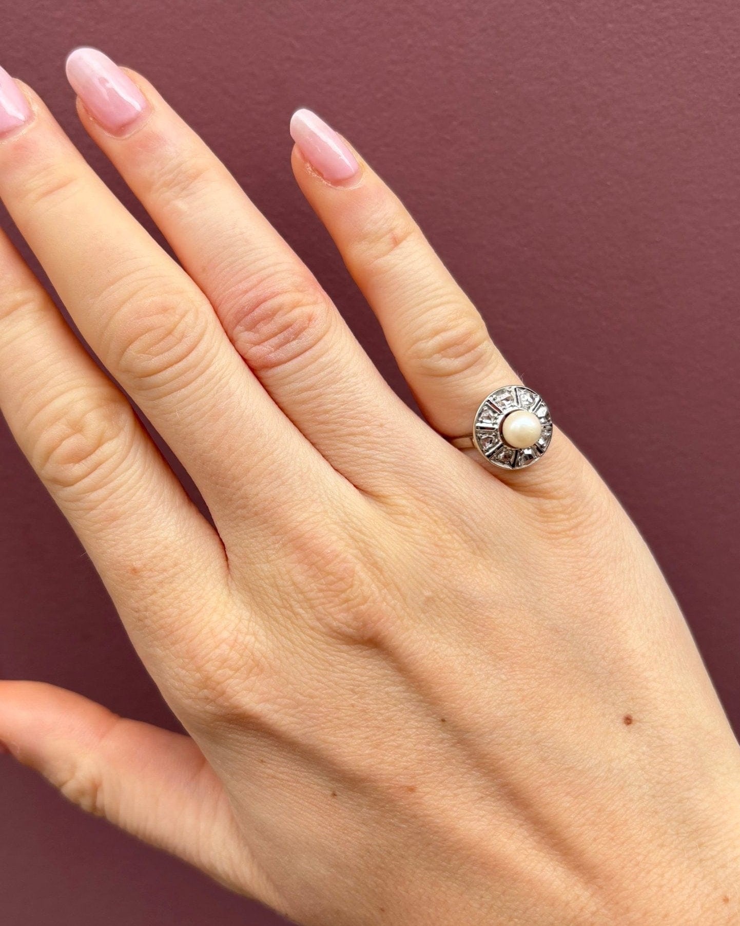 Bague Marguerite Art - Déco Perle & Diamants "Indigo" - Elliade Paris