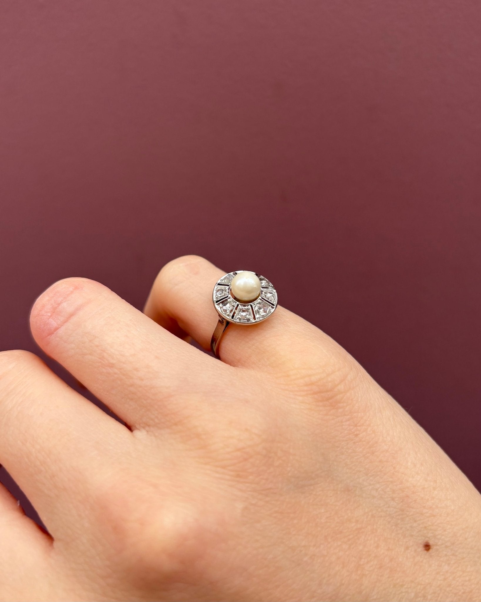 Bague Marguerite Art - Déco Perle & Diamants "Indigo" - Elliade Paris