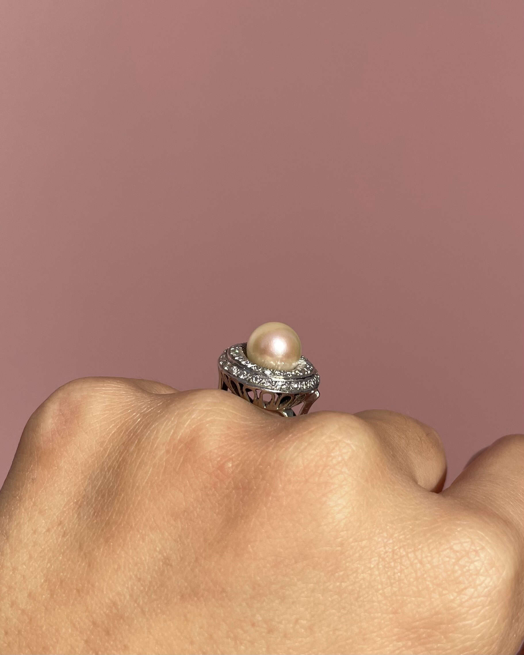 Bague Art-Déco Perle & 42 Diamants "Lucinda"