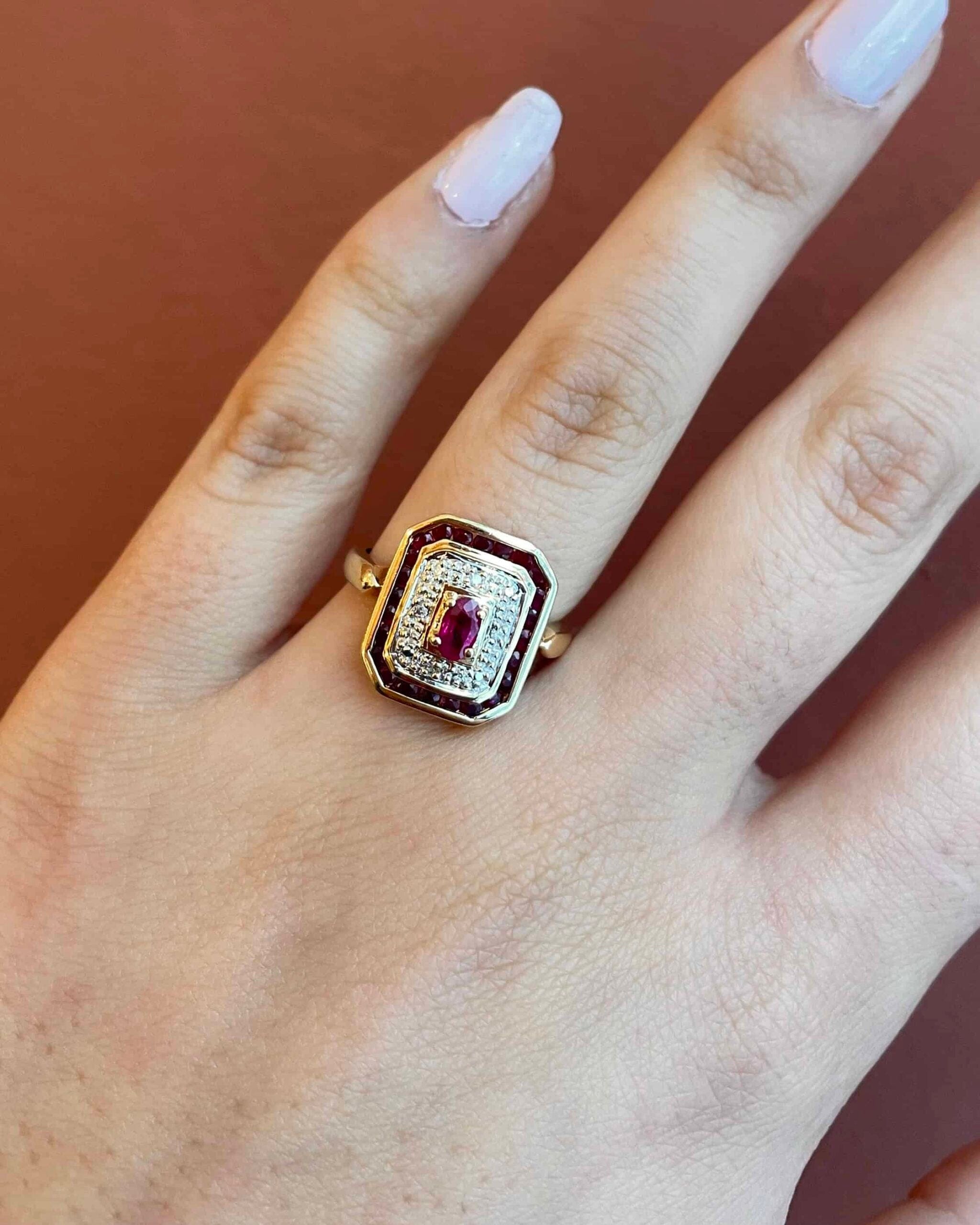 Art Deco Style Ring 25 Rubies & Diamonds "Paisley"