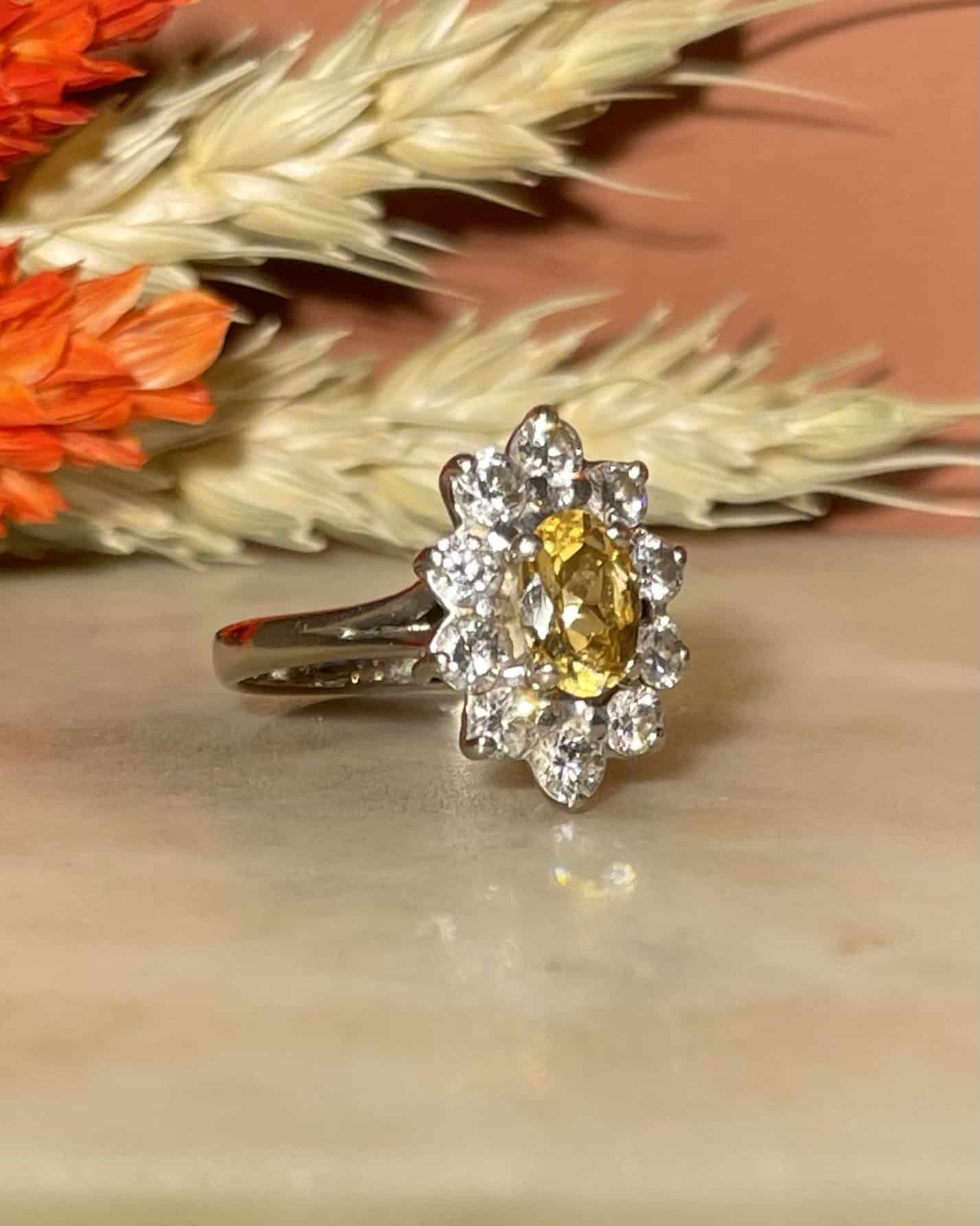 Bague Marguerite Citrine 0.75 carat & Diamants 0.70 carat "Cherish" - Elliade Paris