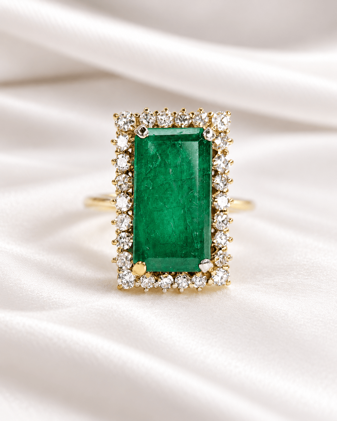 Bague Marguerite Cocktail Émeraude 7.15 carats & Diamants 1.08 carat 6.93g "Eline" - Elliade Paris