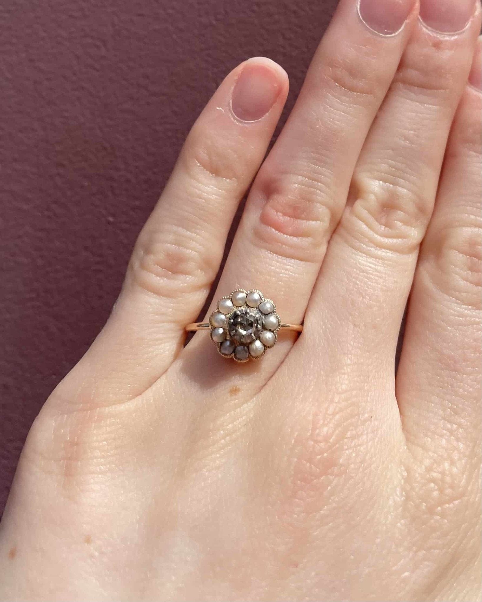 Bague Marguerite Diamant 0.10 carat & Perles "Edina" - Elliade Paris