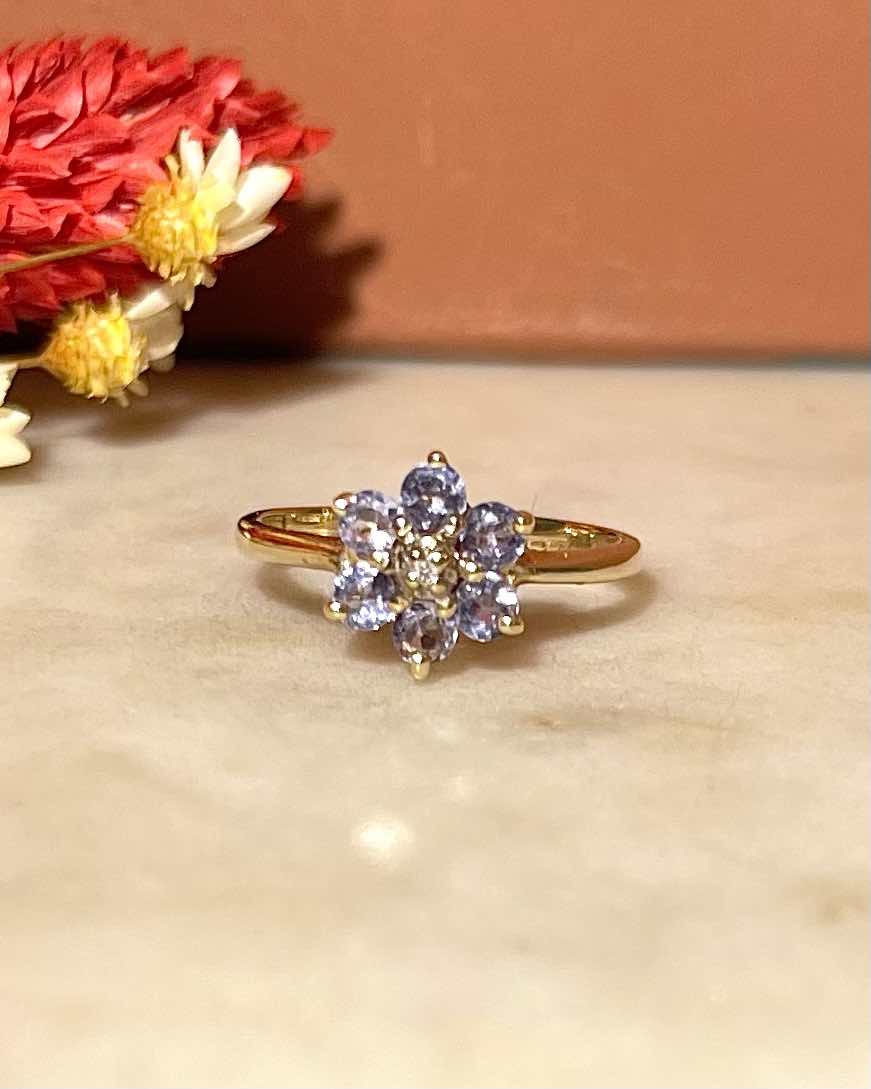 Bague Marguerite Diamant & Tanzanites "Matisse" - Elliade Paris