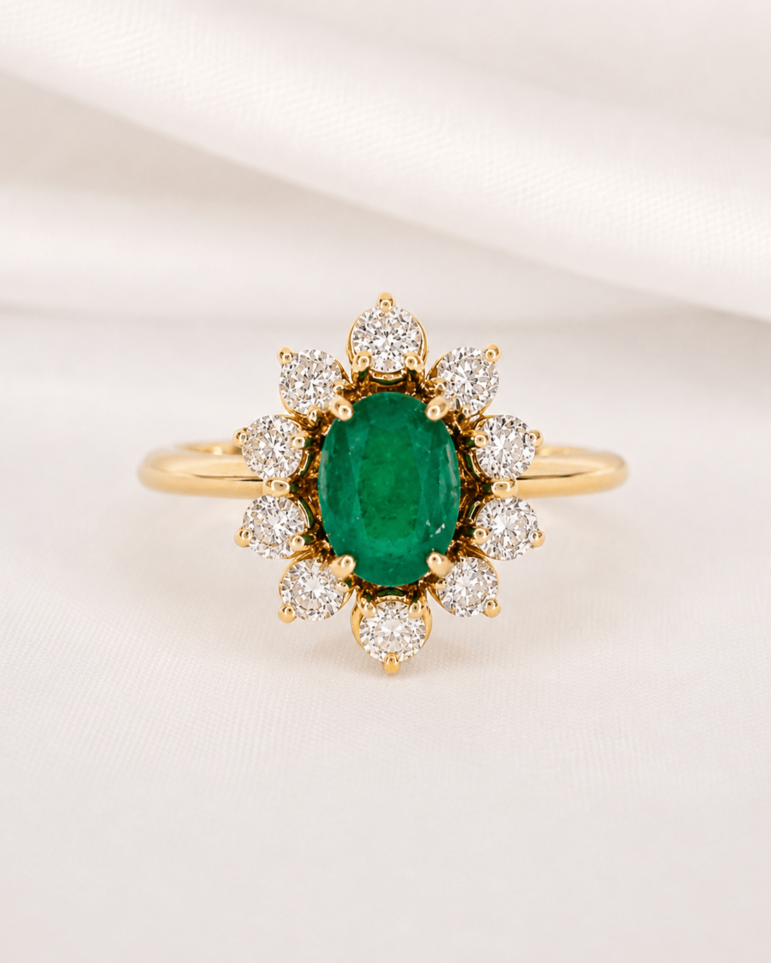 Bague Marguerite Émeraude 0.75 carat & Diamants 0.70 carat 4.16g "Émilia" - Elliade Paris