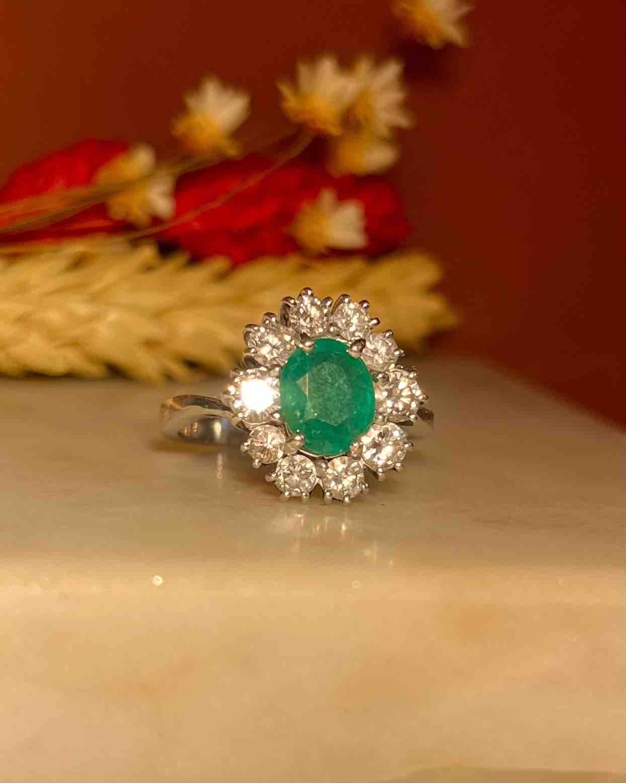 Bague Marguerite Émeraude 1 carat & Diamants "Laura" - Elliade Paris