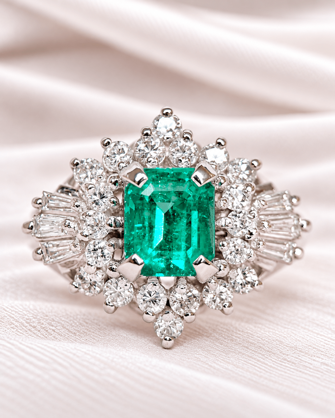Bague Marguerite Émeraude Colombienne 0.81 carat & Diamants 0.39 carat "Laetitia" - Elliade Paris
