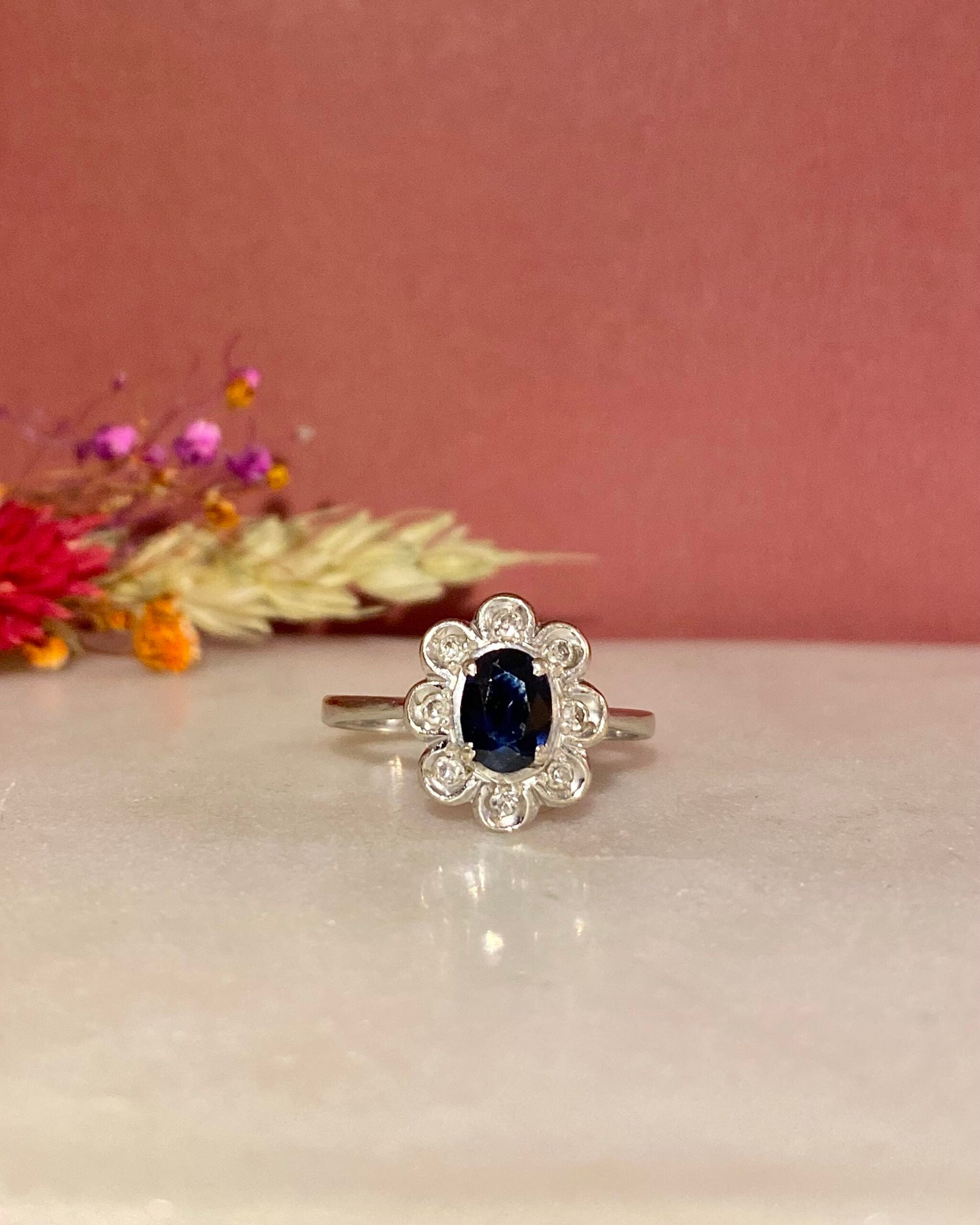 Bague Marguerite Saphir 1 carat & Diamants "Jess"