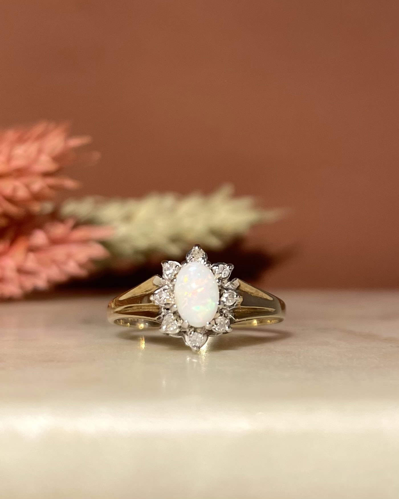 Bague Marguerite Opale & Diamants "Luna" - Elliade Paris