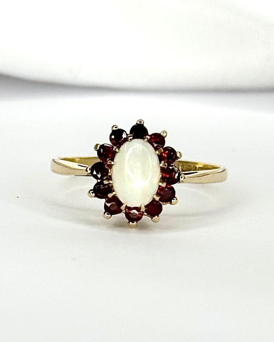 Bague Marguerite Opale & Grenats "Noé" - Elliade Paris