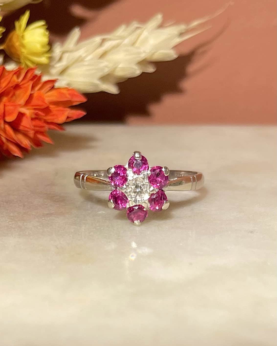 Bague Marguerite Rubis coeur Diamant "Célène" - Elliade Paris