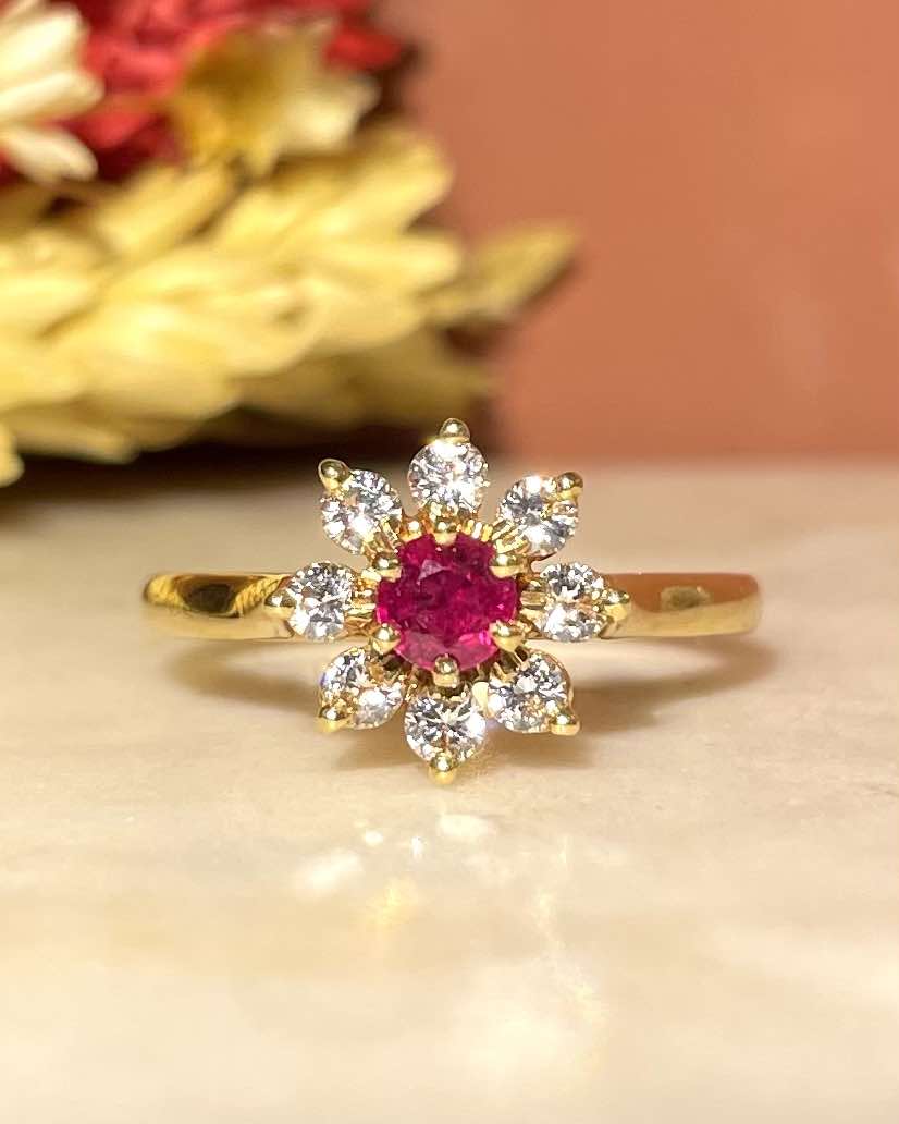 "Marjory" Ruby & Diamond Daisy Ring