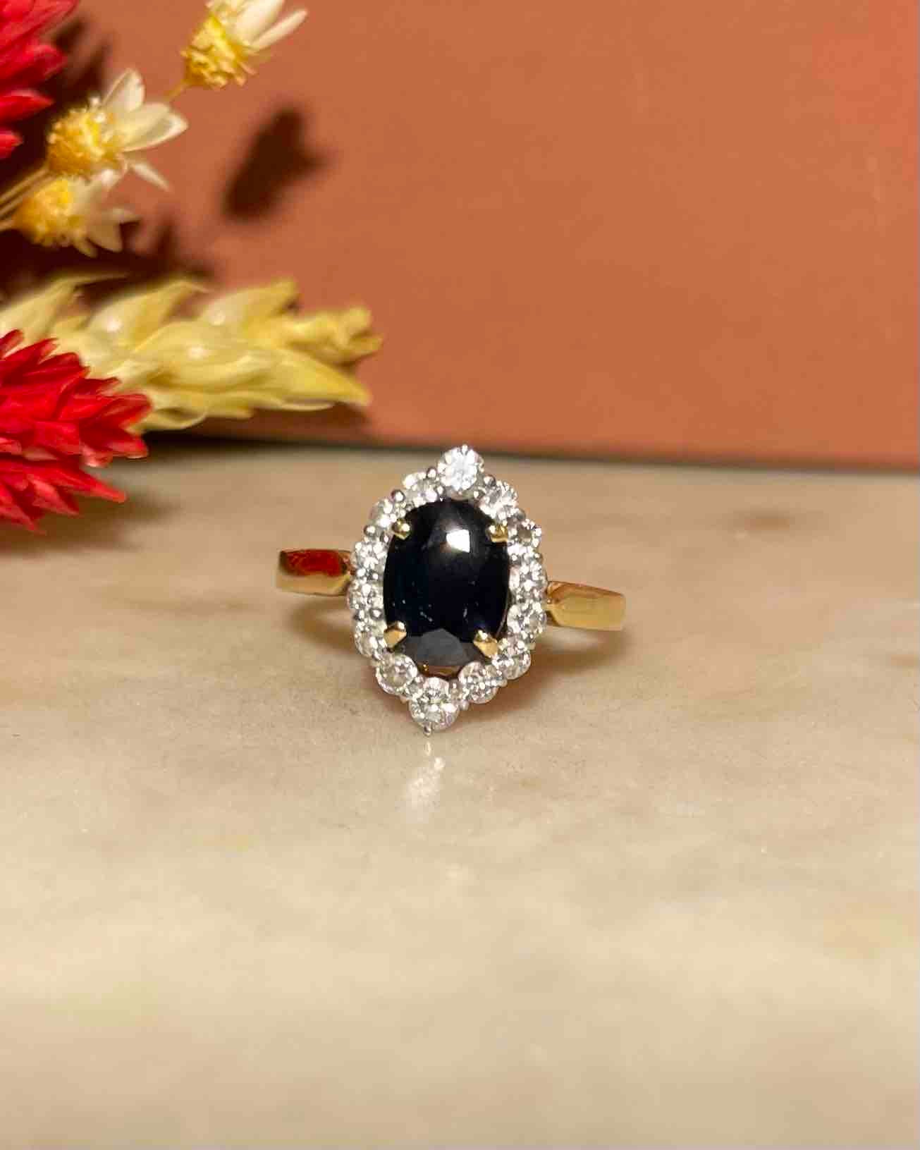 Bague Marguerite Saphir & 14 Diamants "Lynda" - Elliade Paris