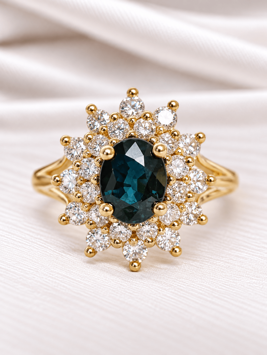 Bague Marguerite Saphir 1.79 carat & Diamants 0.60 carat 6.04g "Hélène" - Elliade Paris