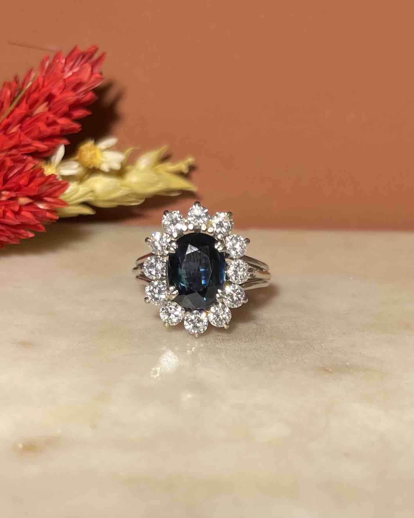 Bague Marguerite Saphir 3 carats & Diamants "Murphey" - Elliade Paris