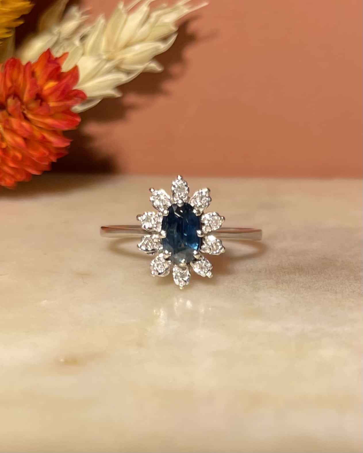 Sapphire & Diamond Daisy Ring "Iris"