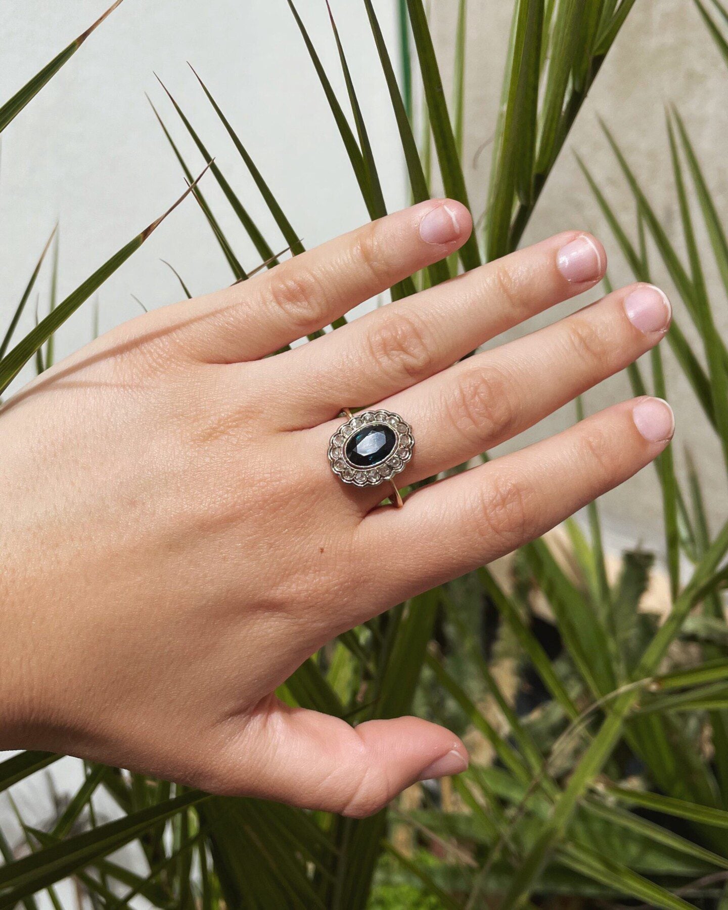 Bague Marguerite Art-déco Saphir & diamants "Anna"